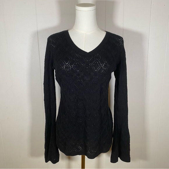 Talbots crochet bell sleeves V-neck top hippie bohemian whimsigoth size medium - Picture 1 of 9